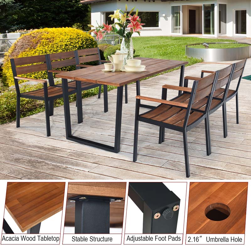 Eletriclife 7 Pcs Acacia Wood Patio Dining Sets with Umbrella Hole