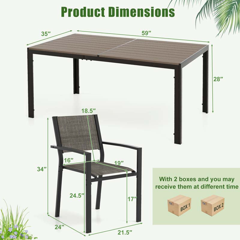 Eletriclife 7 Piece Outdoor Dining Set with 6 Stackable Chairs and Large Rectangle Table