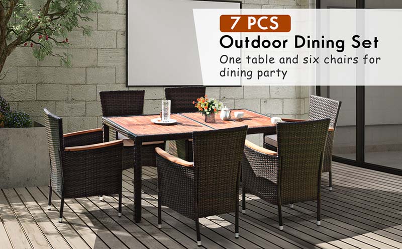 Eletriclife 7 Pieces Garden Dining Patio Rattan Set with Cushions