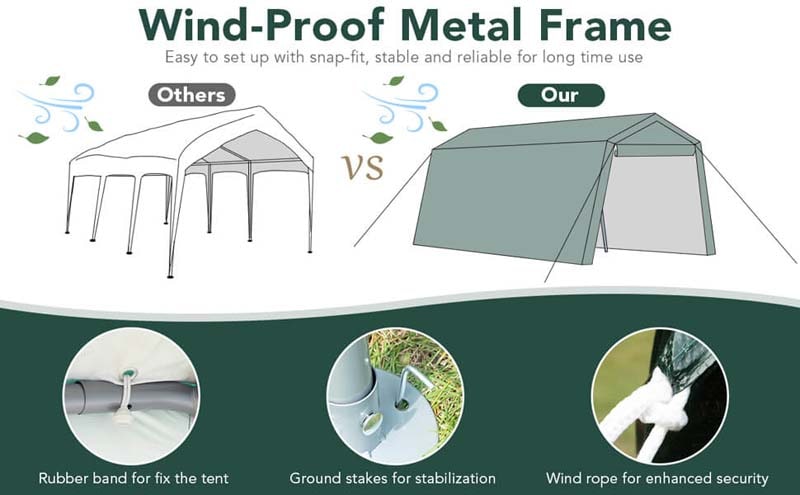 Eletriclife 7 x 12 Feet Outdoor Enclosed Carport Shed with All-Steel Metal Frame