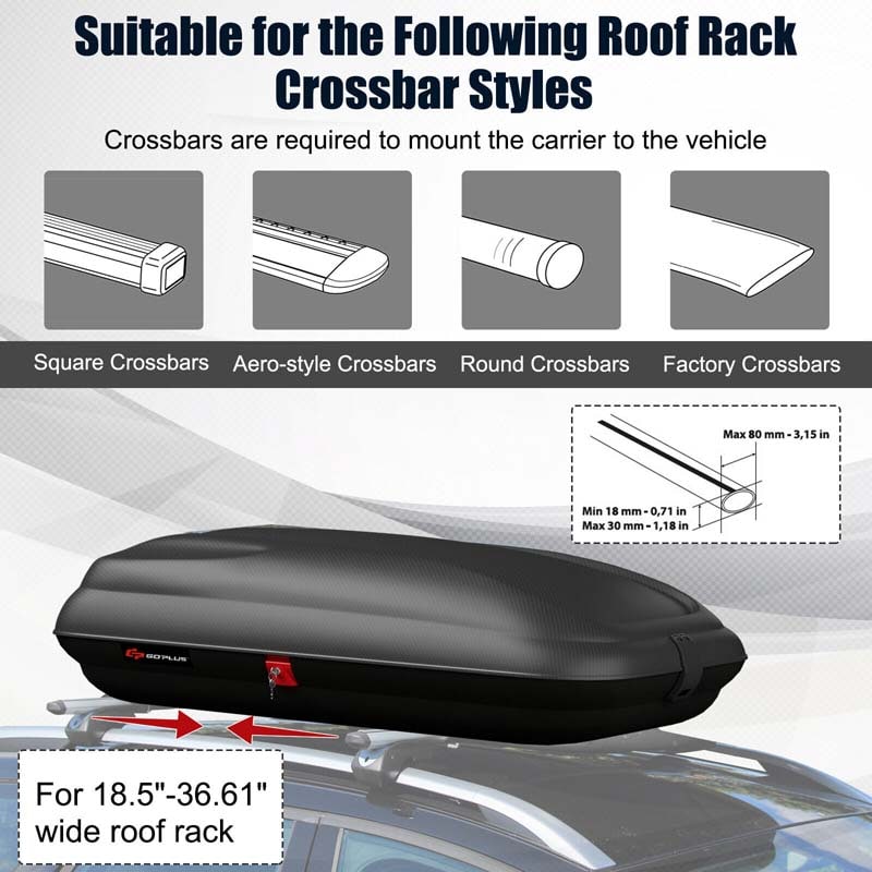 Eletriclife 8.83 Cubic Feet Heavy Duty Car Storage Roof Rack Mount Carrier Rooftop Cargo Box