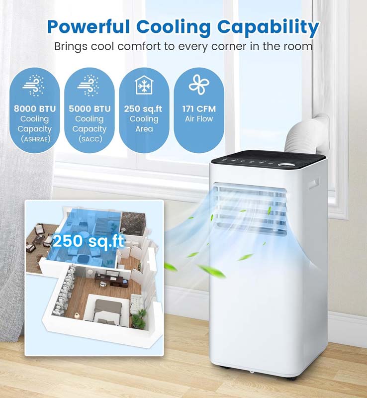 Eletriclife 8000 BTU(Ashrae) Portable Air Conditioner with Fan
