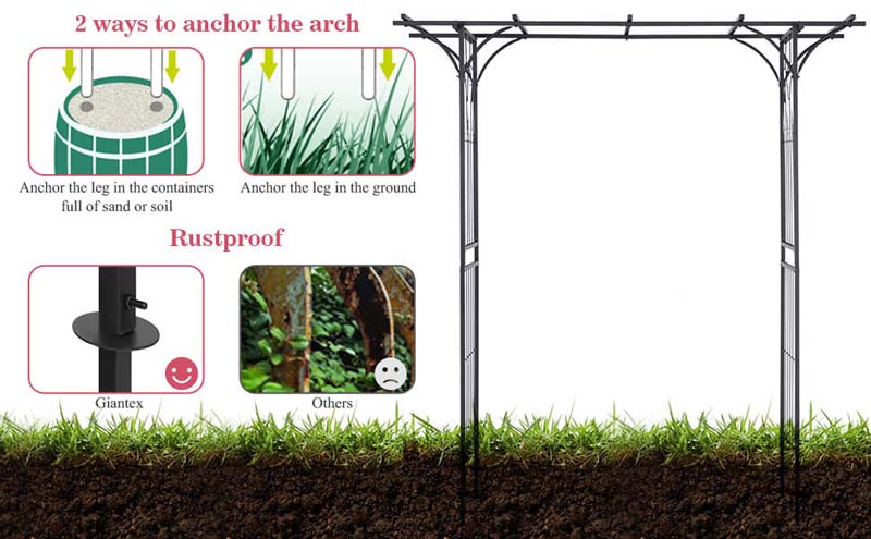 Eletriclife 82 x 20.5 Inch Metal Garden Arch for Various Climbing Plant