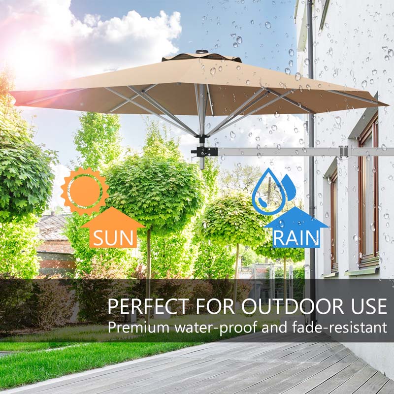 Eletriclife 8 Feet Wall Mounted Patio Umbrella with Adjustable Pole