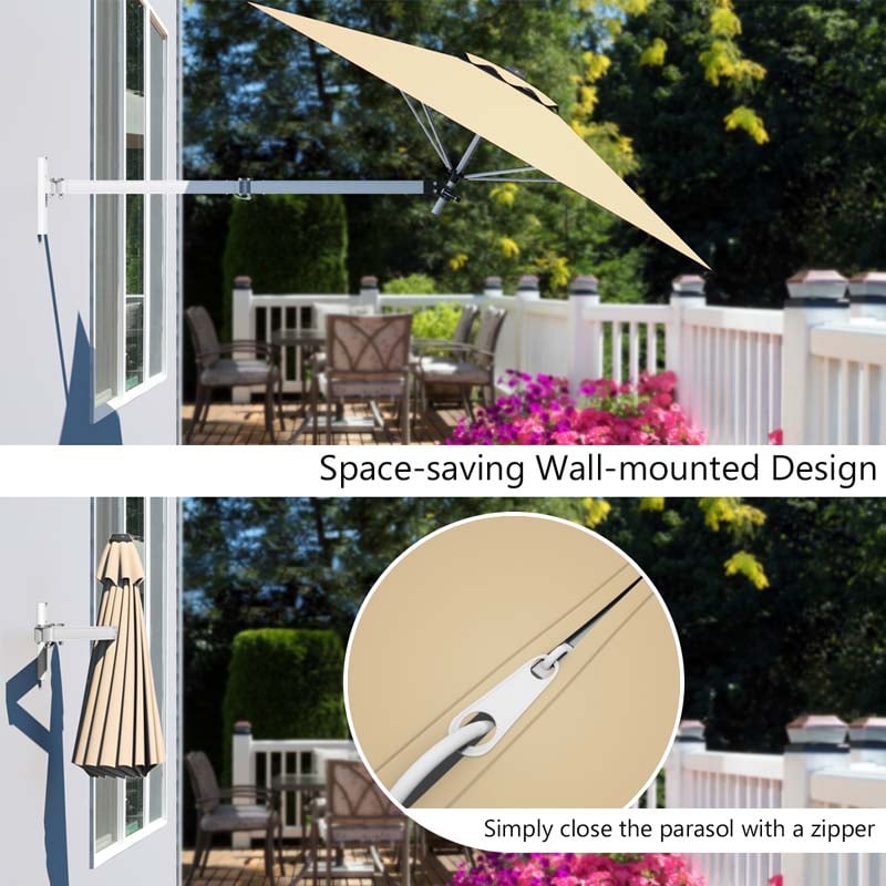 Eletriclife 8 Feet Wall Mounted Patio Umbrella with Adjustable Pole