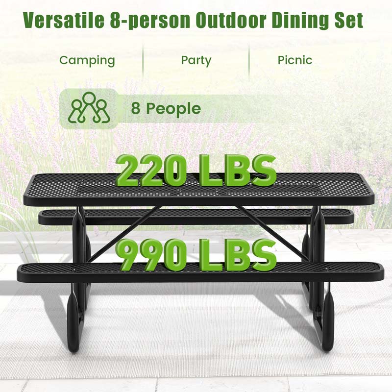 Eletriclife 8 Person Outdoor Picnic Table Bench Set with Mesh Grid