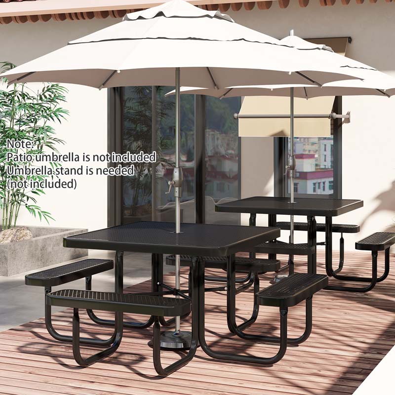 Eletriclife 8 Person Square Picnic Table Bench Set with Umbrella Hole