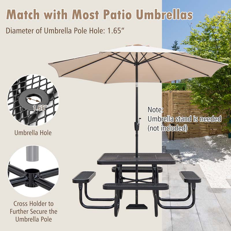 Eletriclife 8 Person Square Picnic Table Bench Set with Umbrella Hole