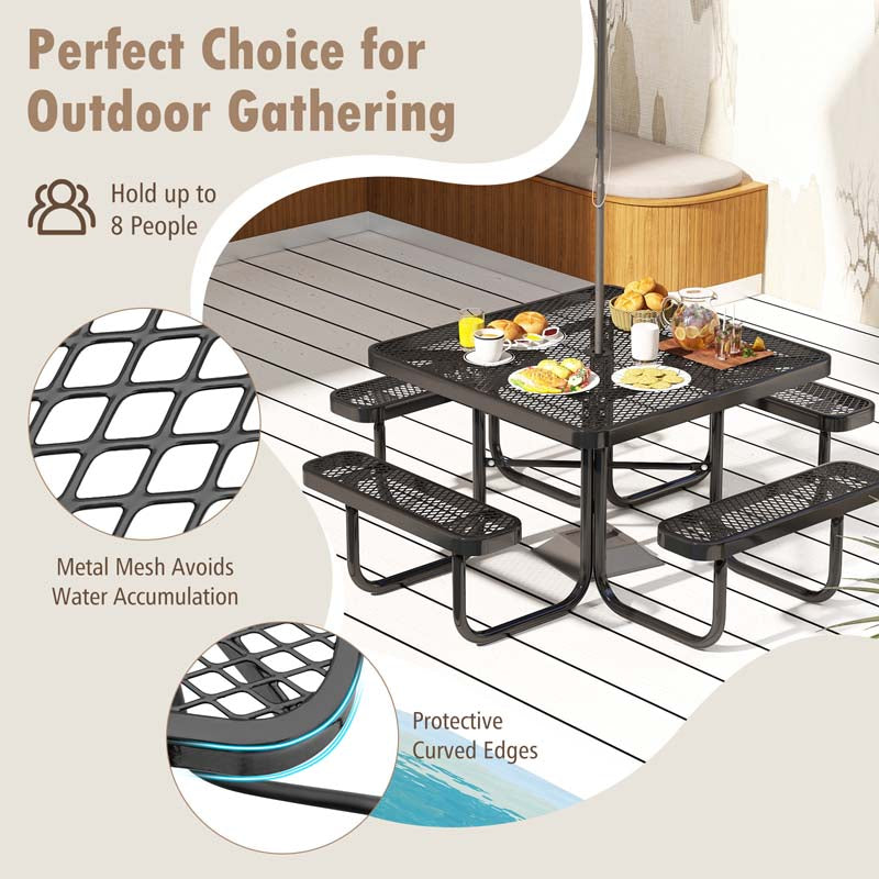 Eletriclife 8 Person Square Picnic Table Bench Set with Umbrella Hole