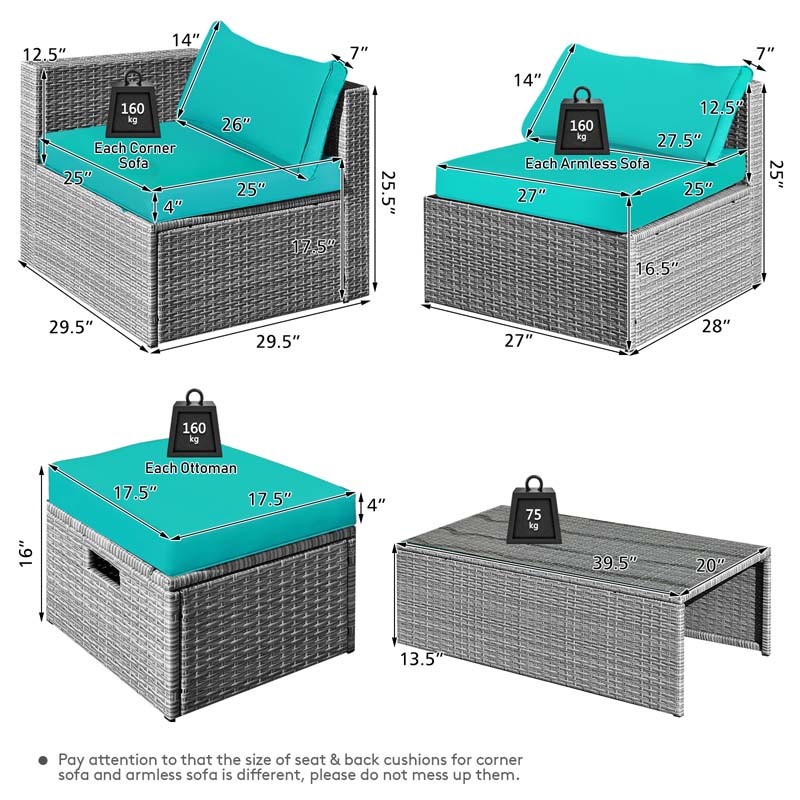 Eletriclife 8 pcs Patio Cushioned Rattan Furniture Set with Storage Waterproof Cover