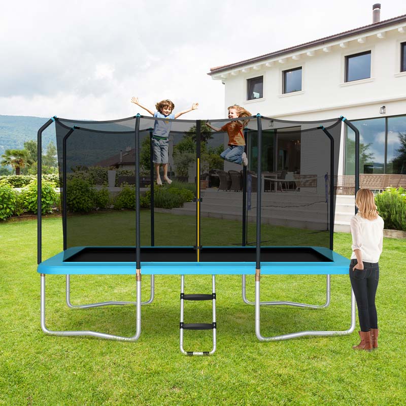 Eletriclife 8 x 14 Feet Rectangular Recreational Trampoline with Safety Enclosure Net and Ladder