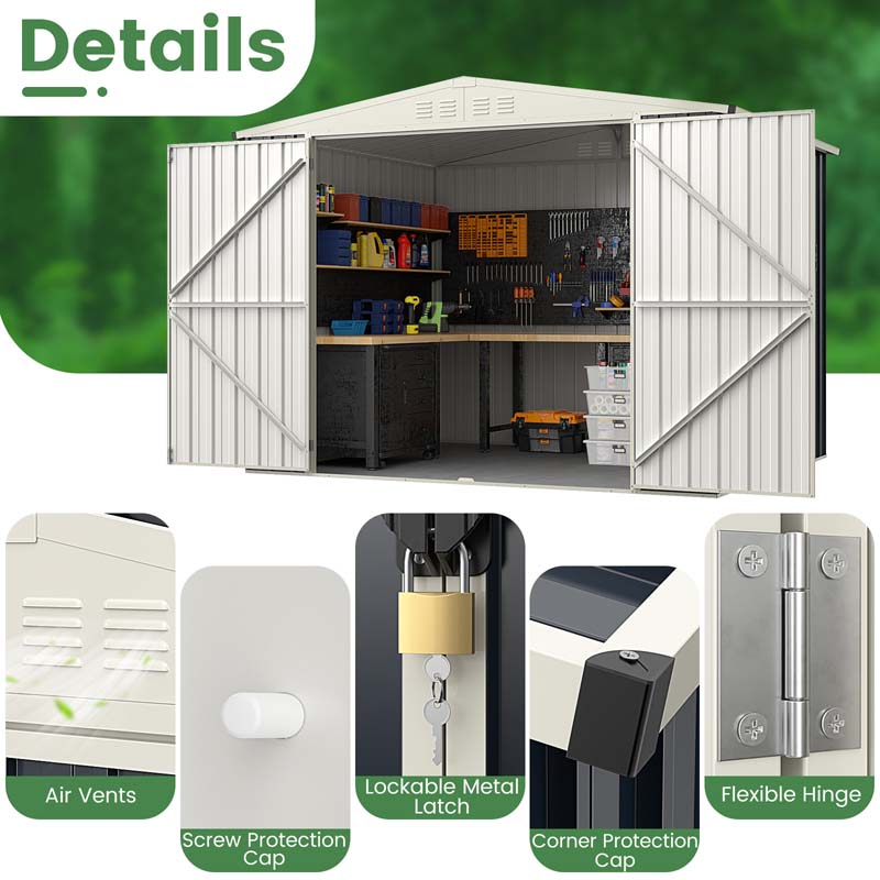 Eletriclife 8 x 6.3 FT Metal Outdoor Storage Shed with Lockable Door