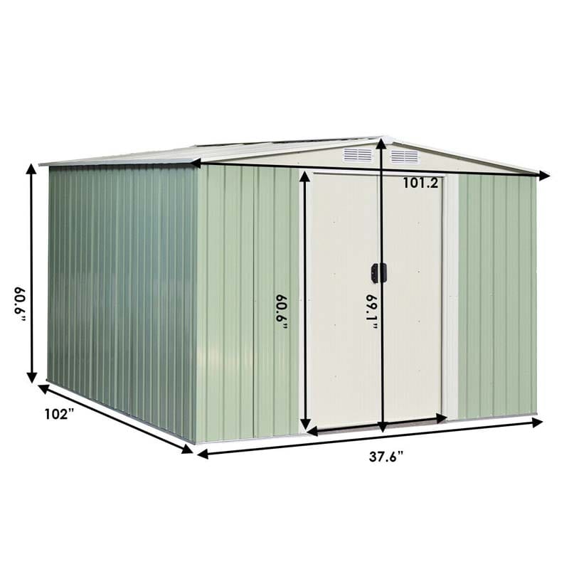 Eletriclife 8 x 8 feet Outdoor Garden Metal Storage Shed with Sliding Door