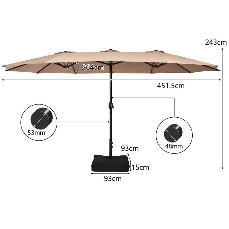 Eletriclife 9 Piece Outdoor Dining Set with 15 Feet Double-Sided Twin Patio Umbrella