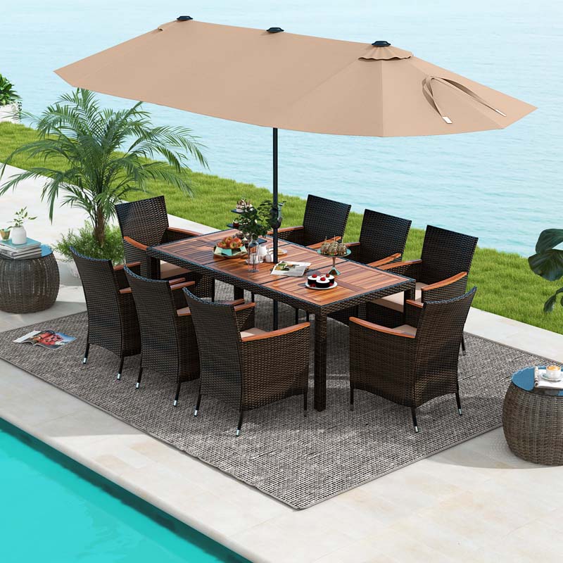 Eletriclife 9 Piece Outdoor Dining Set with 15 Feet Double-Sided Twin Patio Umbrella