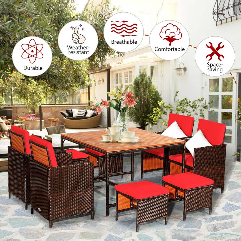 Eletriclife 9 Pieces Patio Rattan Dining Cushioned Chairs Set