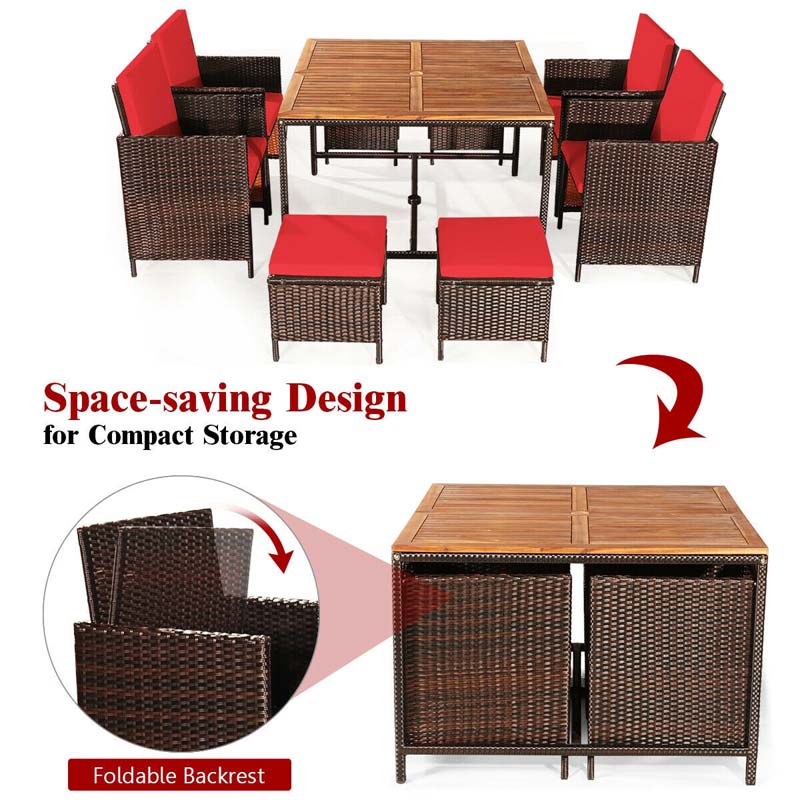 Eletriclife 9 Pieces Patio Rattan Dining Cushioned Chairs Set