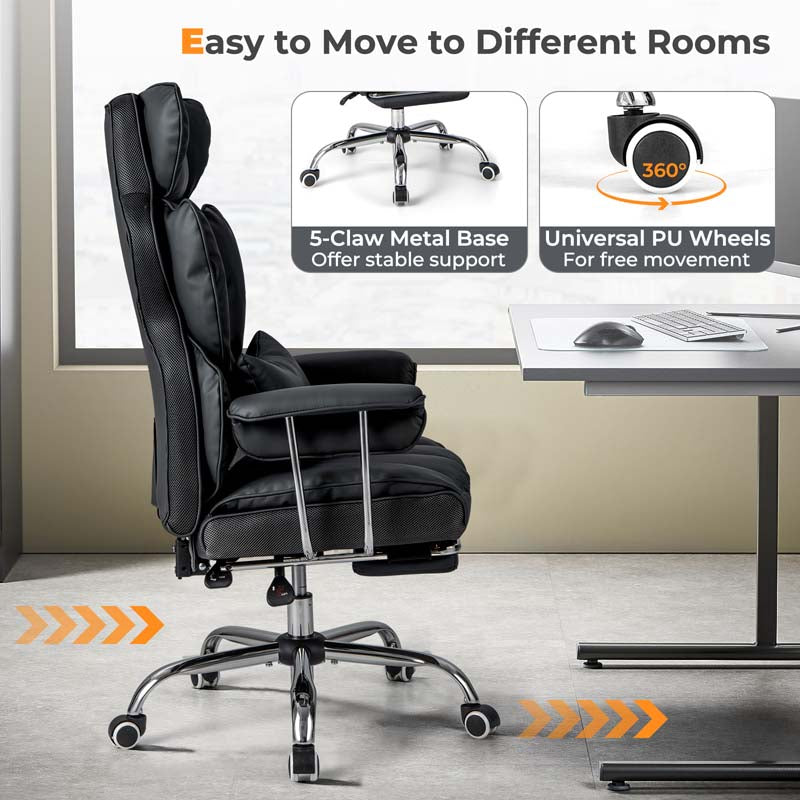 Eletriclife Adjustable Swivel Office Chair with Reclining Backrest and Retractable Footrest