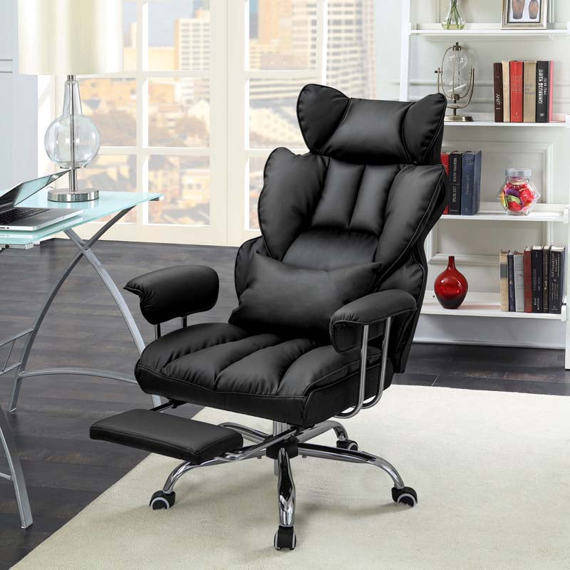 Eletriclife Adjustable Swivel Office Chair with Reclining Backrest and Retractable Footrest