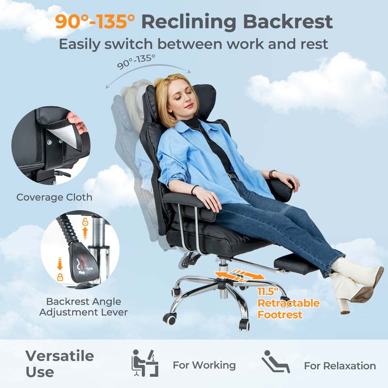 Eletriclife Adjustable Swivel Office Chair with Reclining Backrest and Retractable Footrest