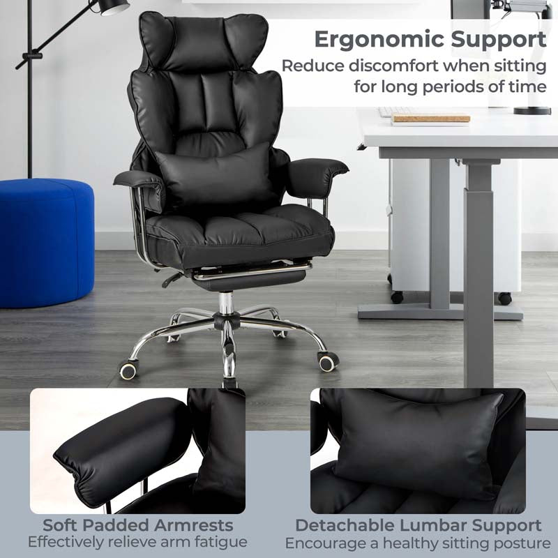 Eletriclife Adjustable Swivel Office Chair with Reclining Backrest and Retractable Footrest