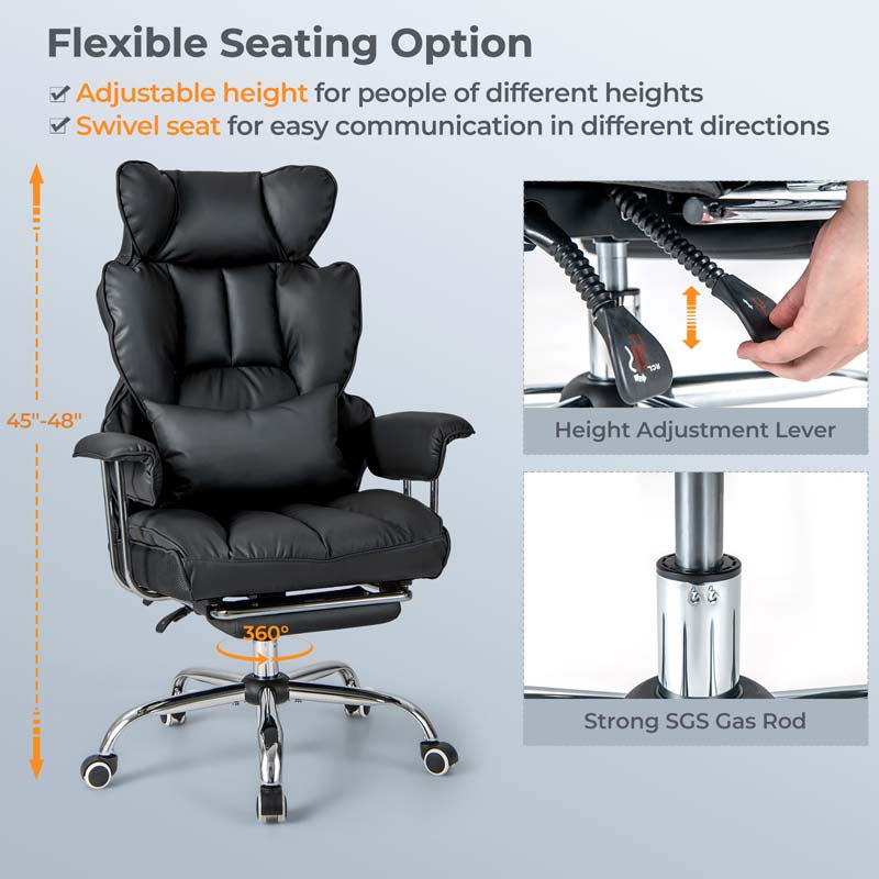 Eletriclife Adjustable Swivel Office Chair with Reclining Backrest and Retractable Footrest