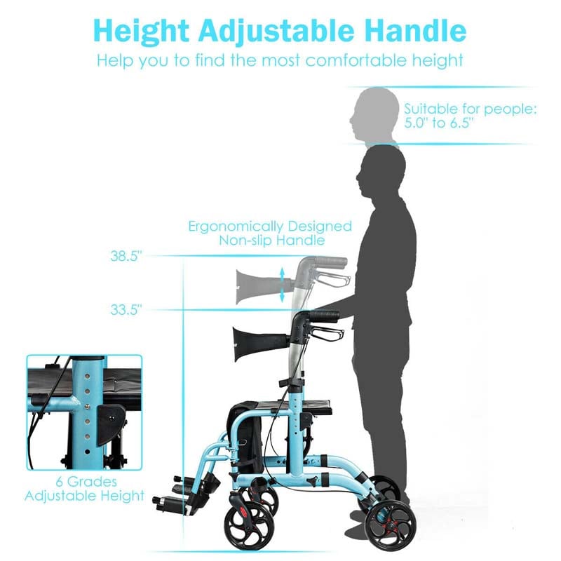 Eletriclife Aluminum Adjustable Folding Handle Medical Walker Rollator