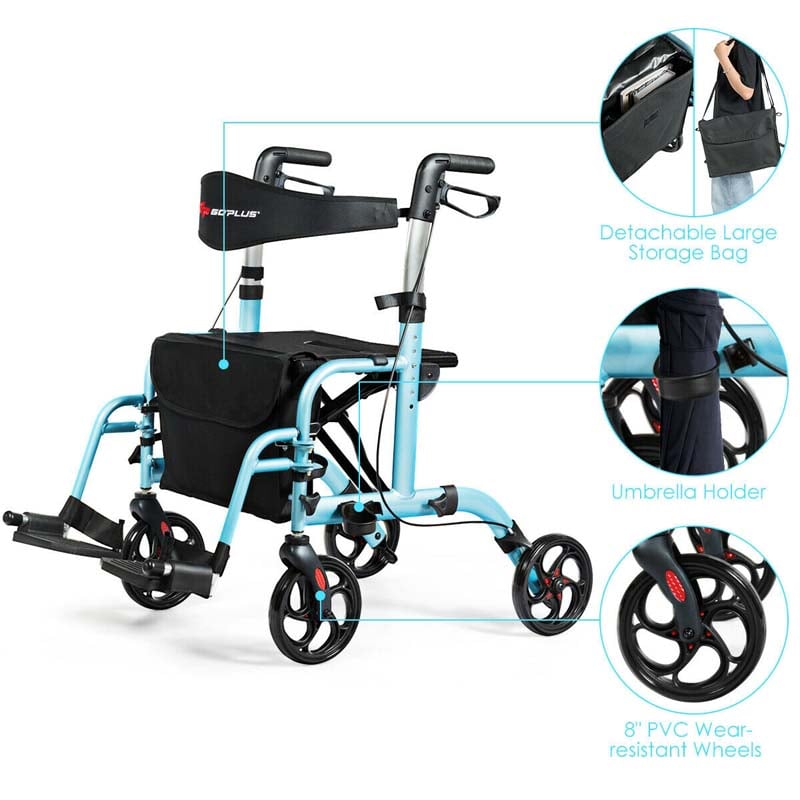 Eletriclife Aluminum Adjustable Folding Handle Medical Walker Rollator