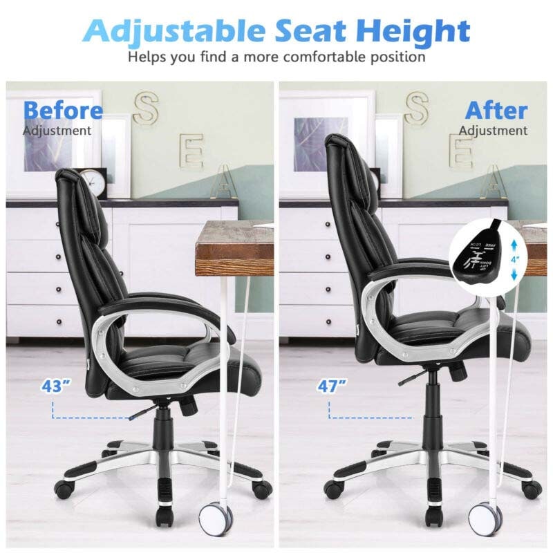 Eletriclife Big and Tall Adjustable High Back Leather Executive Computer Desk Chair