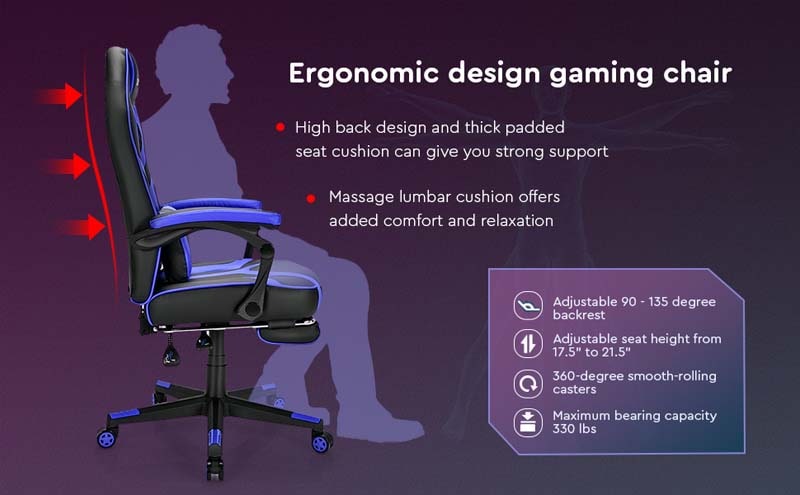 Eletriclife Computer Massage Gaming Recliner Chair with Footrest