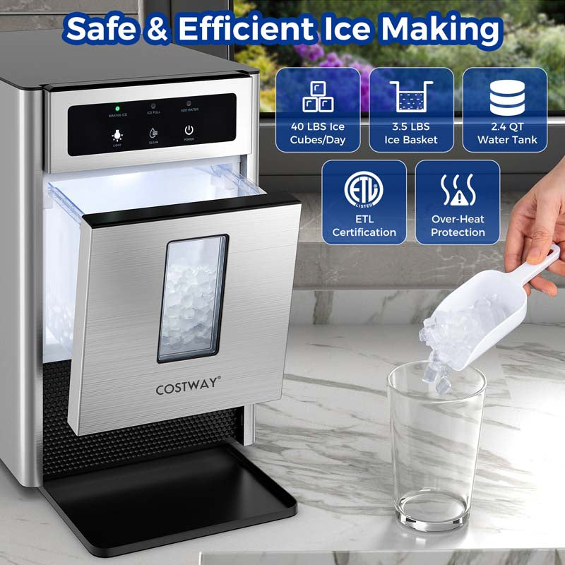 Eletriclife Countertop Nugget Ice Maker with Ice Scoop and Water Tray