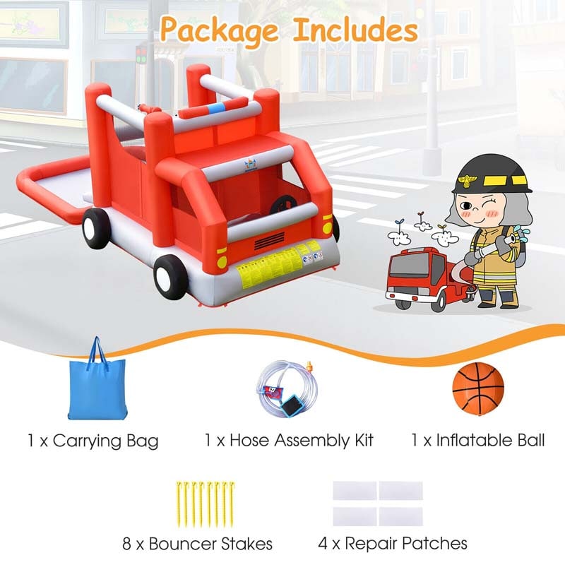 Eletriclife Fire Truck Themed Kids Inflatable Castle Water Park without Blower