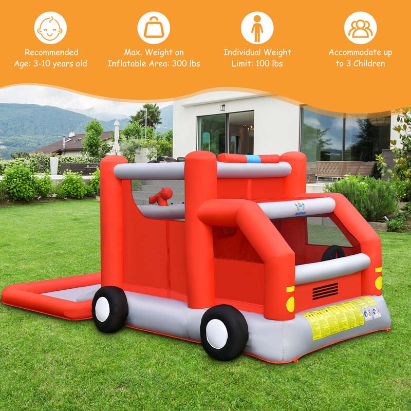 Eletriclife Fire Truck Themed Kids Inflatable Castle Water Park without Blower