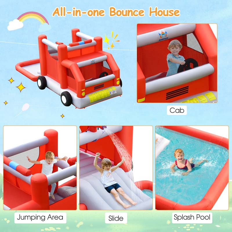 Eletriclife Fire Truck Themed Kids Inflatable Castle Water Park without Blower