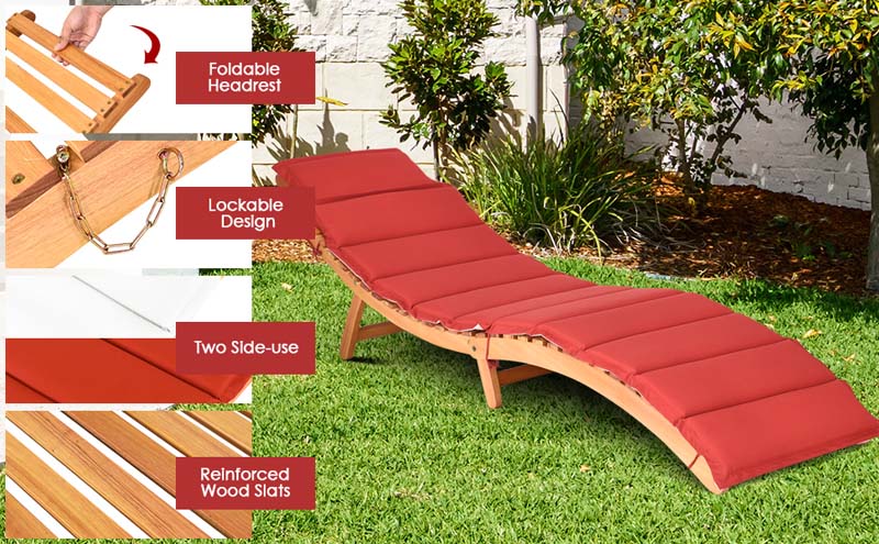 Eletriclife Folding Eucalyptus Outdoor Patio Lounge Chair