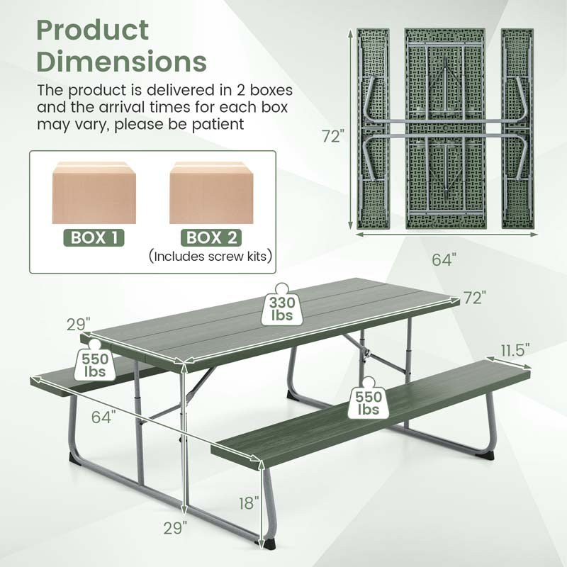 Eletriclife Folding Picnic Table Set with Metal Frame