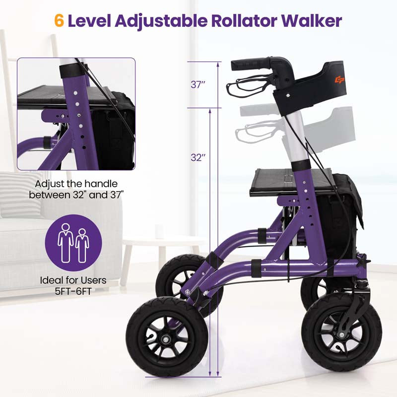 Eletriclife Height Adjustable Rollator Walker Foldable Rolling Walker with Seat