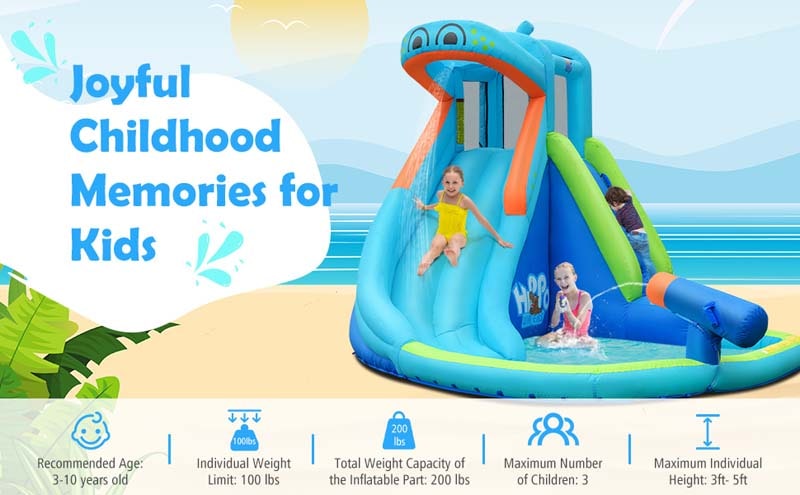 Eletriclife Hippo Inflatable Water Slide Bounce House with Air Blower