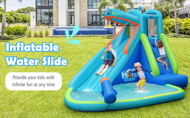 Eletriclife Hippo Inflatable Water Slide Bounce House with Air Blower