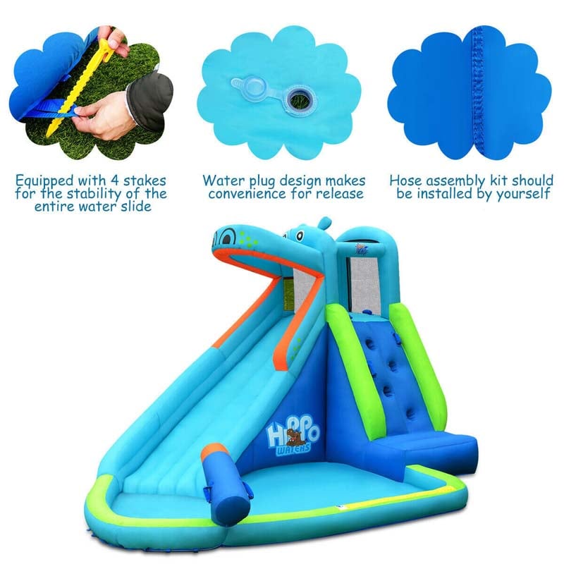 Eletriclife Hippo Inflatable Water Slide Bounce House with Air Blower