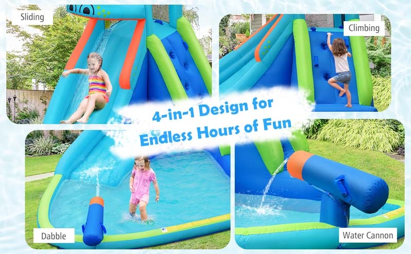 Eletriclife Hippo Inflatable Water Slide Bounce House with Air Blower