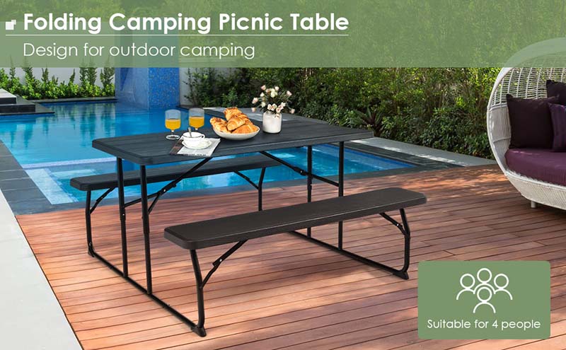 Eletriclife Indoor and Outdoor Folding Picnic Table Bench Set with Wood-like Texture