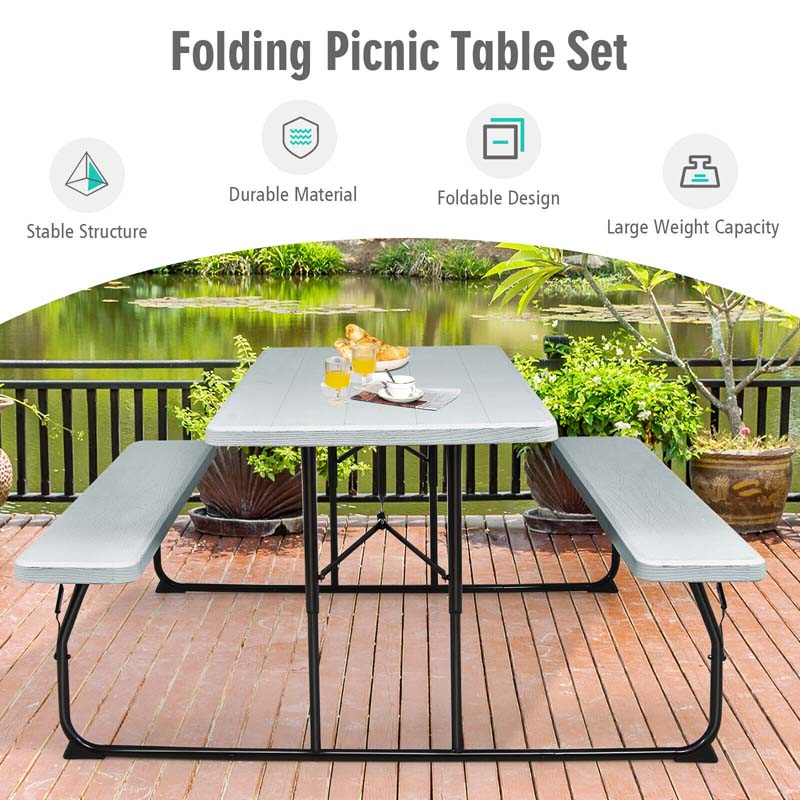 Eletriclife Indoor and Outdoor Folding Picnic Table Bench Set with Wood-like Texture