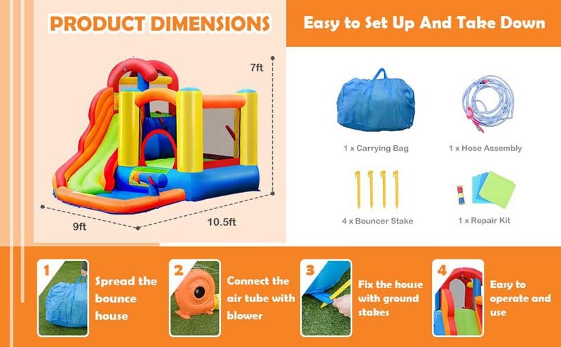 Eletriclife Kid Inflatable Bounce House Water Slide Castle with Blower