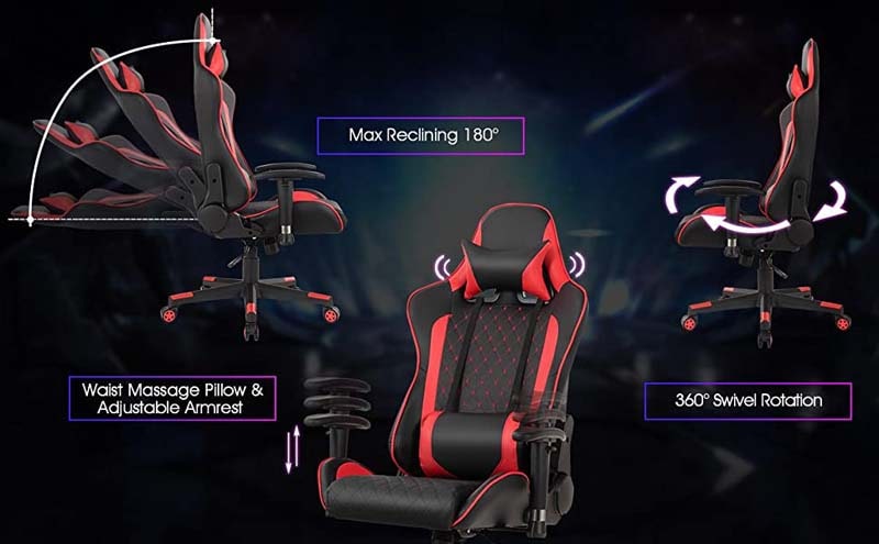 Eletriclife Massage Gaming Chair with Lumbar Support and Headrest