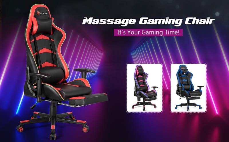 Eletriclife Massage LED Gaming Chair with Lumbar Support and Footrest