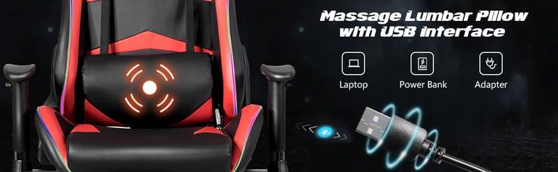 Eletriclife Massage LED Gaming Chair with Lumbar Support and Footrest