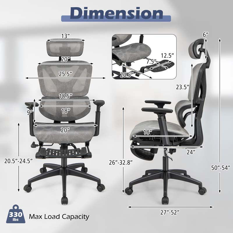 Eletriclife Mesh Office Chair with Tilting Backrest and Retractable Footrest