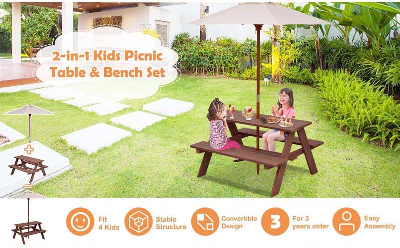 Eletriclife Outdoor 4-Seat Kid's Picnic Table Bench with Umbrella