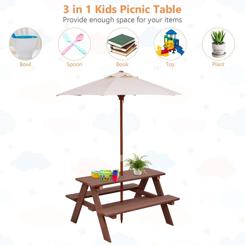 Eletriclife Outdoor 4-Seat Kid's Picnic Table Bench with Umbrella